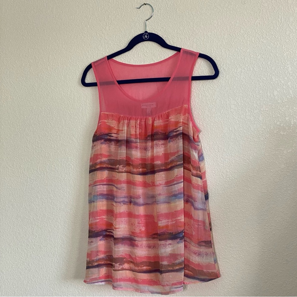 liz lange maternity Pink print Chiffon Lined Top size small‎